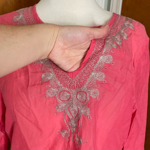 Pink Gauzy Silk Silver Embellished Express Blouse Medium M - Picture 3 of 9